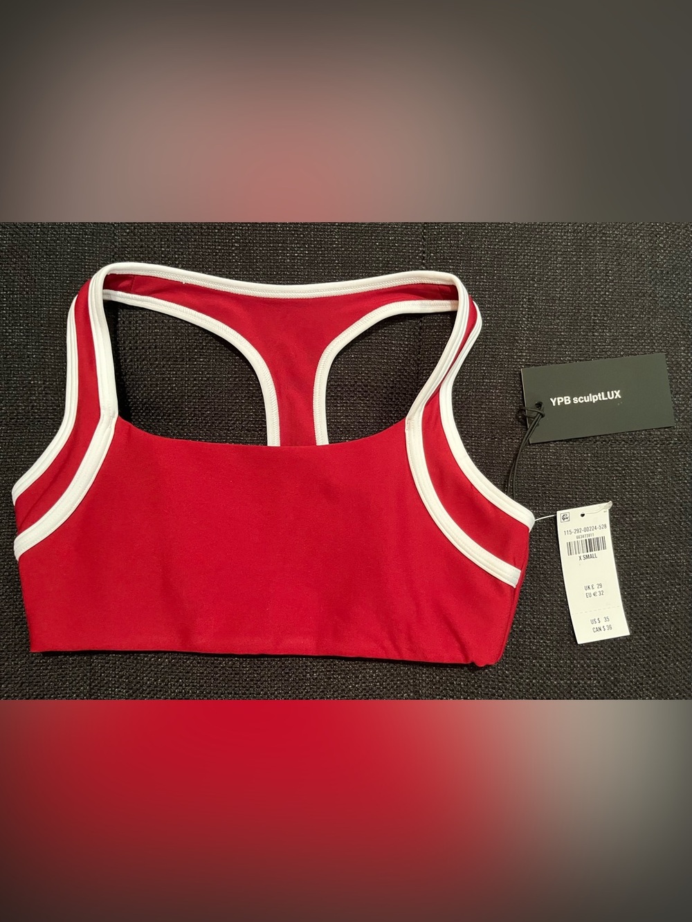 NWT YPB sculptLUX Red Racerback Sports Bra with White Trim